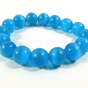 Aqua Blue 12mm Cateye Power Beads Bracelet Stretch one size